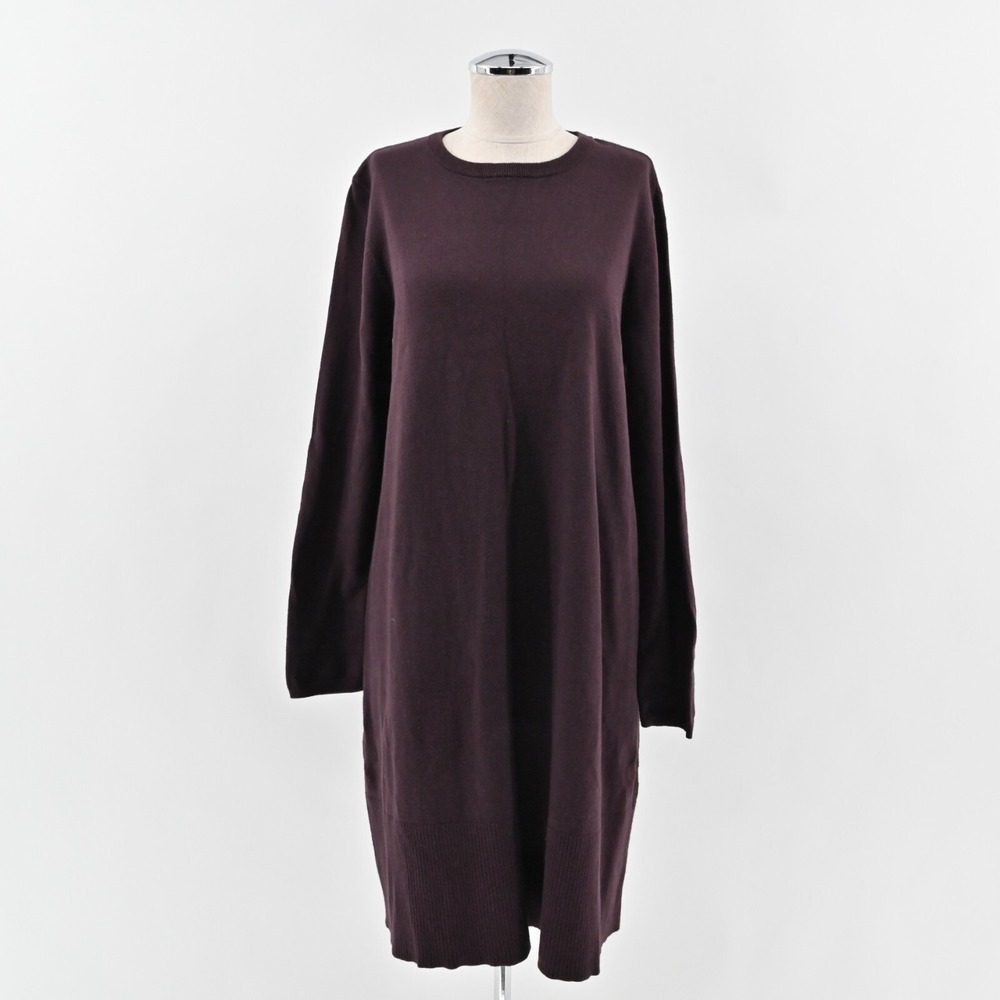 J Jill Merlot Knit Long Sleeve Shift Knee Length Casual Sweater Dress‎ Size M